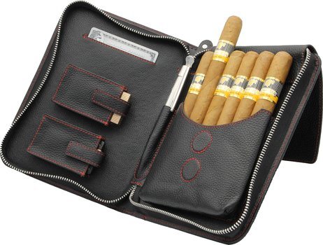 adorini Zigarrentasche aus Echtleder mit rotem Garn