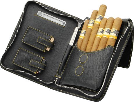 adorini Zigarrentasche aus Echtleder mit gelbem Garn