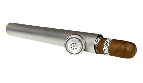 Adorini Tubo aus Edelstahl mit Befeuchter und goldenem Hygrometer