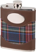 Zigarrenzubehör Merchandise  Classic Edelstahl/Leder braun/Schottenkaro blau 180 ml (725647)