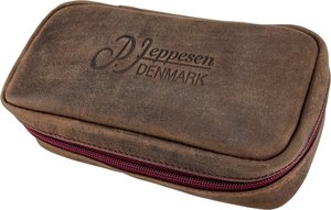 Pfeifenzubehör Pfeifentaschen  Peder Jeppesen Leder dunkelbraun mit rotem Reißverschluss