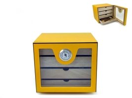 Zigarrenzubehör Humidor  Classic Lack gelb (92022) Premium mit 2x Acrylpolymerbefeuchtern