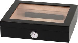 Zigarrenzubehör Humidor  Classic schwarz matt mit Deckel mit Glaseinsatz für ca. 20 Zigarren (561076)