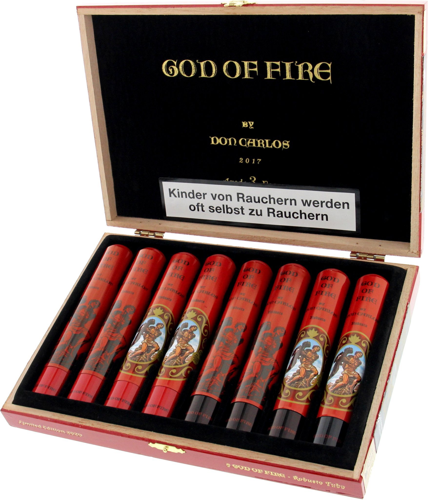 God of Fire by Arturo Fuente Robusto Tubos by Don Carlos (Limited Edition 2020) Kiste offen