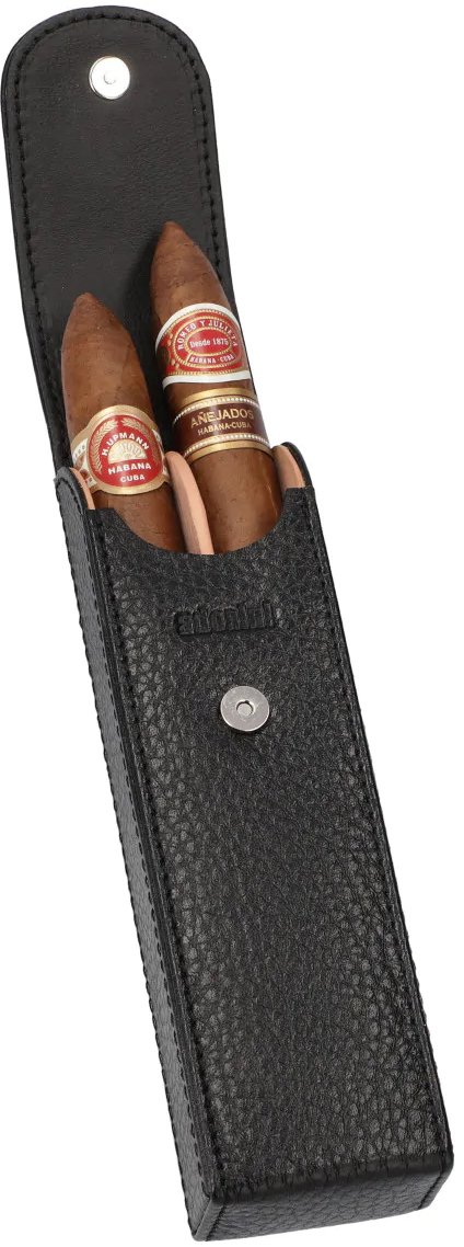 Adorini Zigarrenetui Leder Schwarz für 2 Zigarren (290-1210) offen