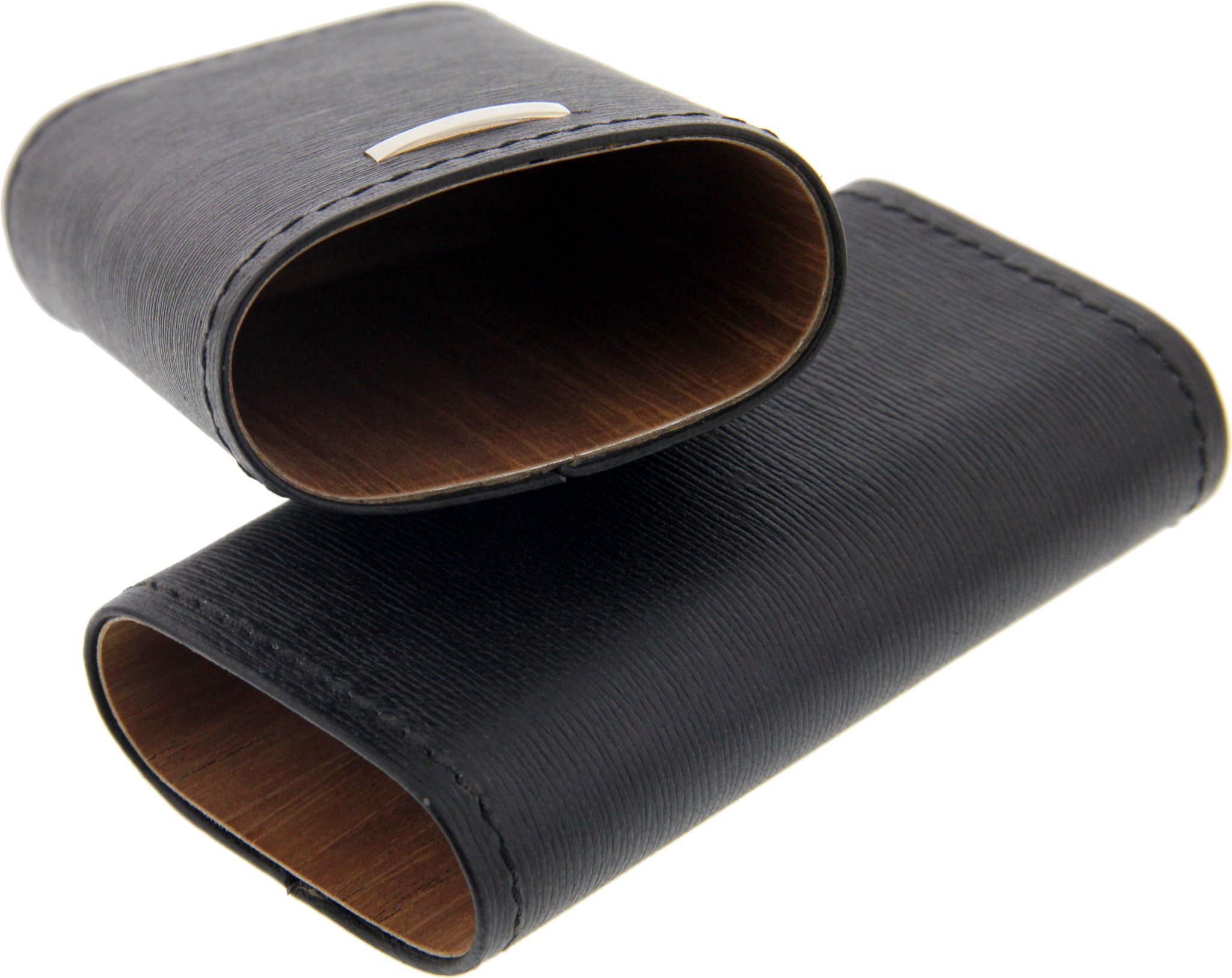 Classic Zigarrenetui 3er Corona Rindleder geprägt schwarz offen