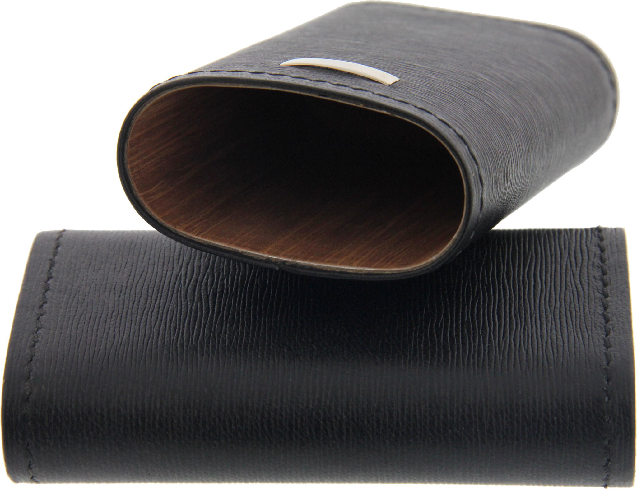 Classic Zigarrenetui 3er Corona Rindleder geprägt schwarz offen Detailbild