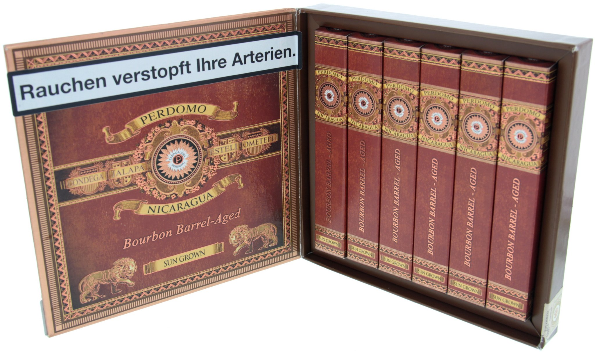 Perdomo Nicaragua Bourbon Barrel Aged (BBA) Sun Grown Epicure Geschenk Box offen