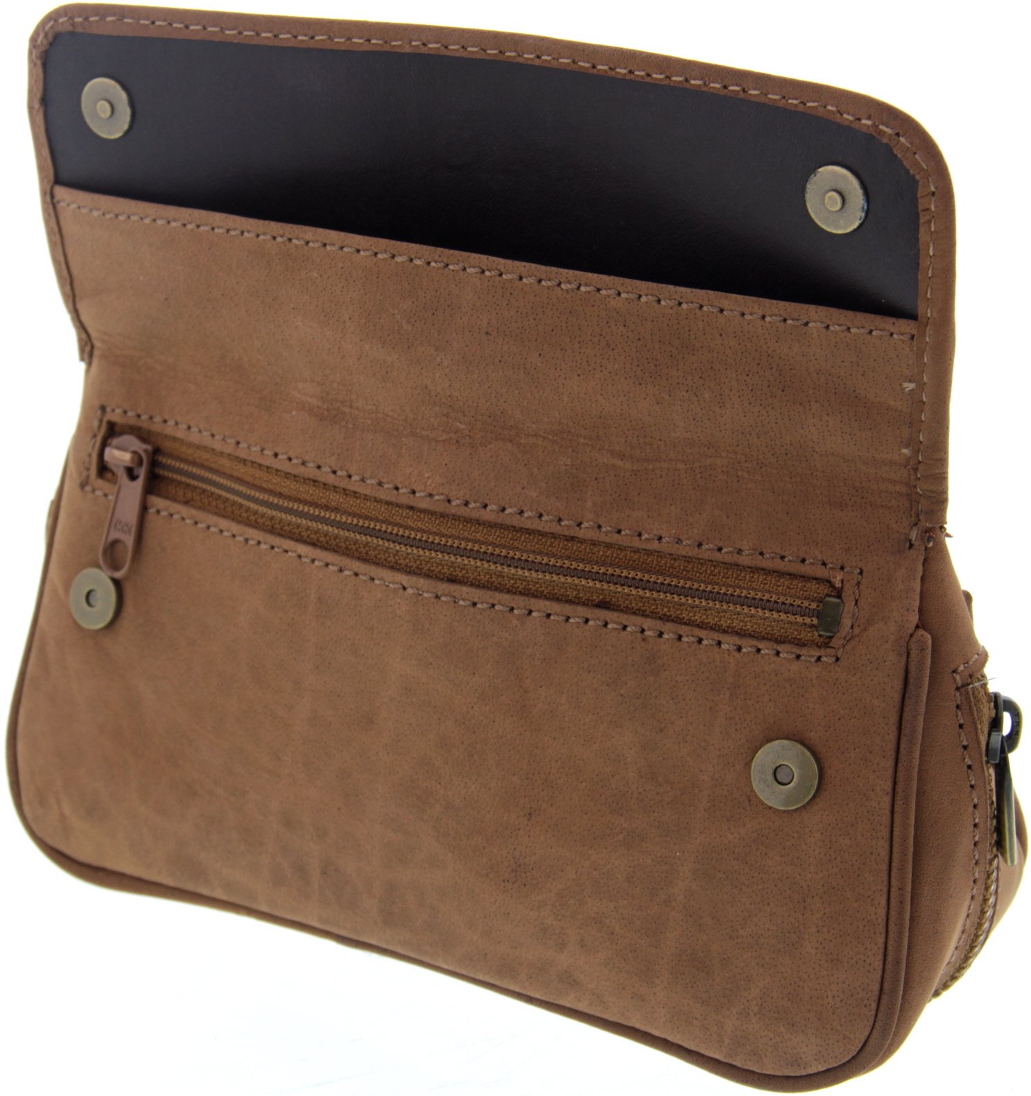 Big Ben Pfeifentasche Kombibeutel für 2 Pfeifen Leder braun Variante 1 (745002020) aufgeklappt