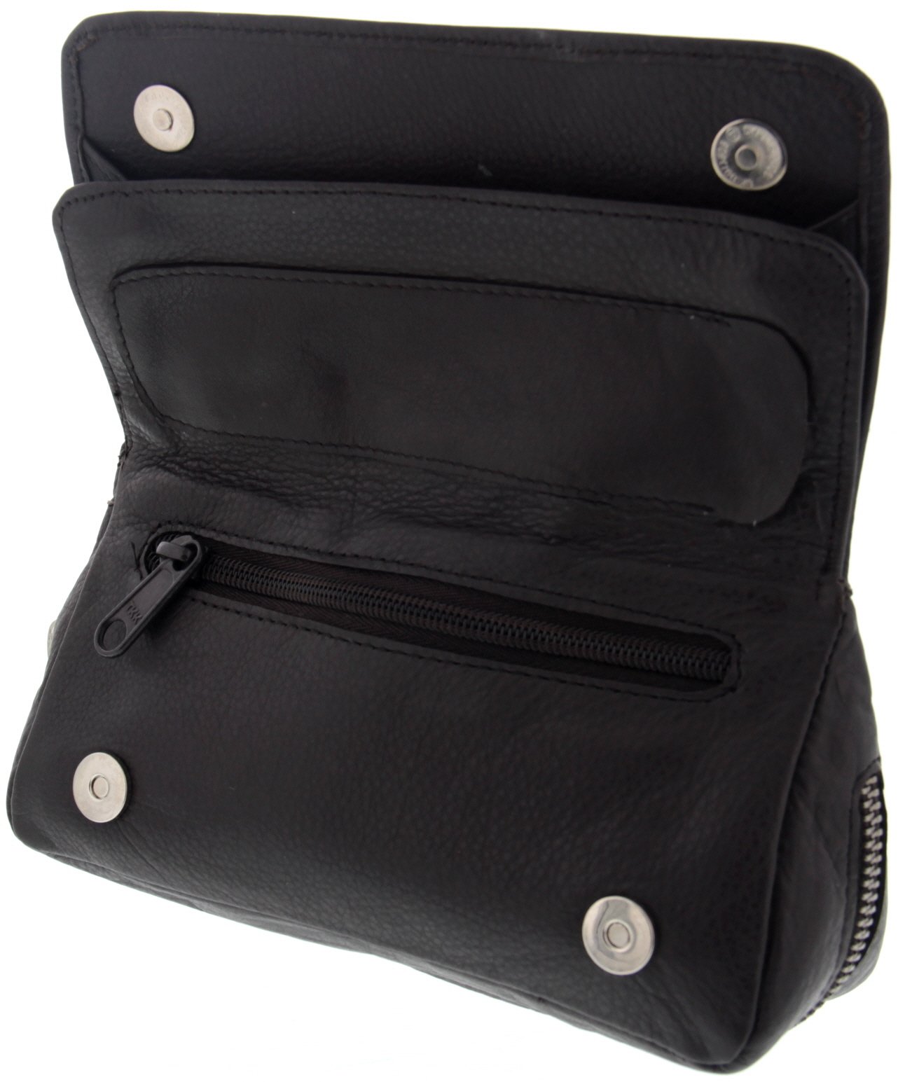 Big Ben Pfeifentasche Kombibeutel für 2 Pfeifen Leder dunkelbraun (745140415) aufgeklappt