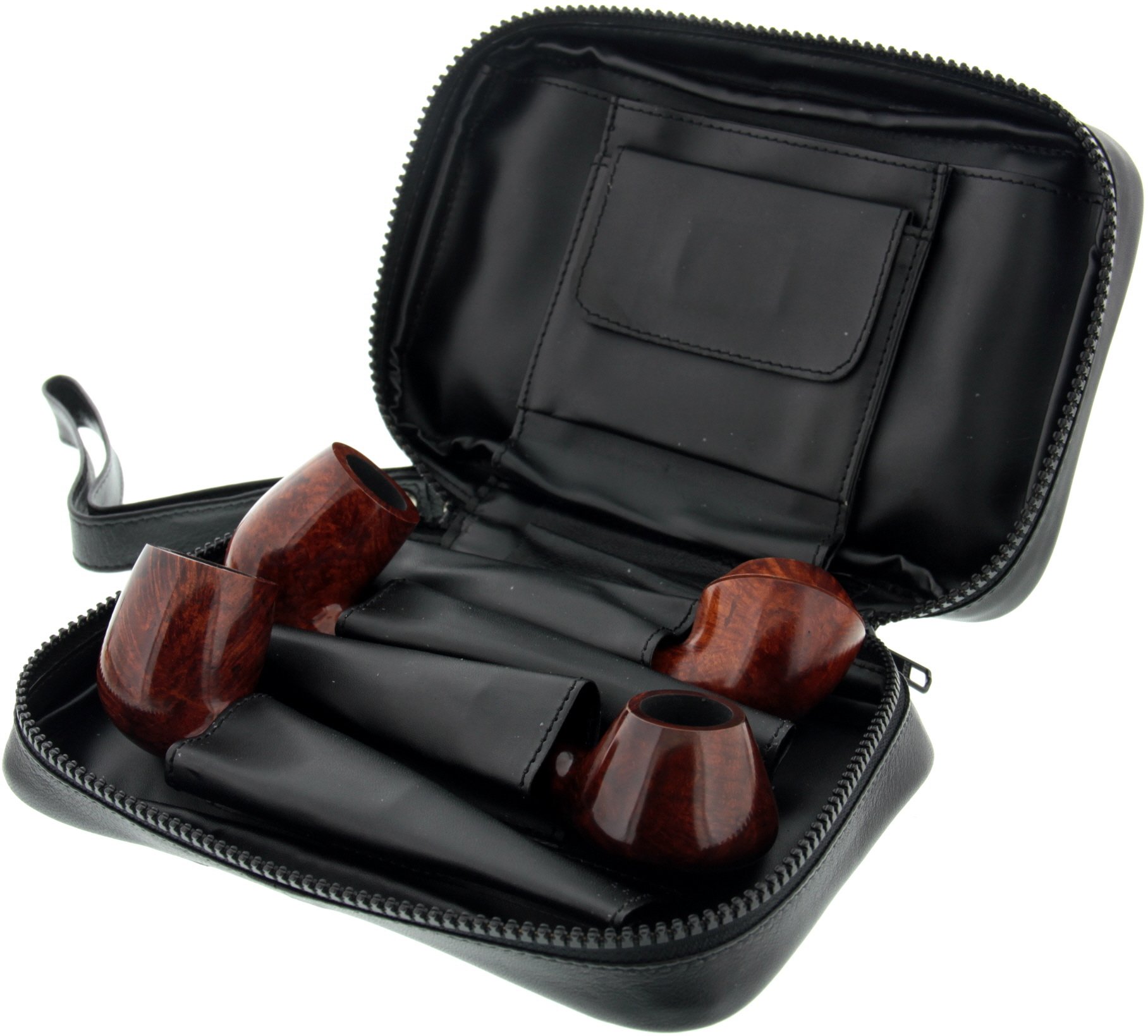 Big Ben Pfeifentasche für 4 Pfeifen Leder schwarz (801140510) offen