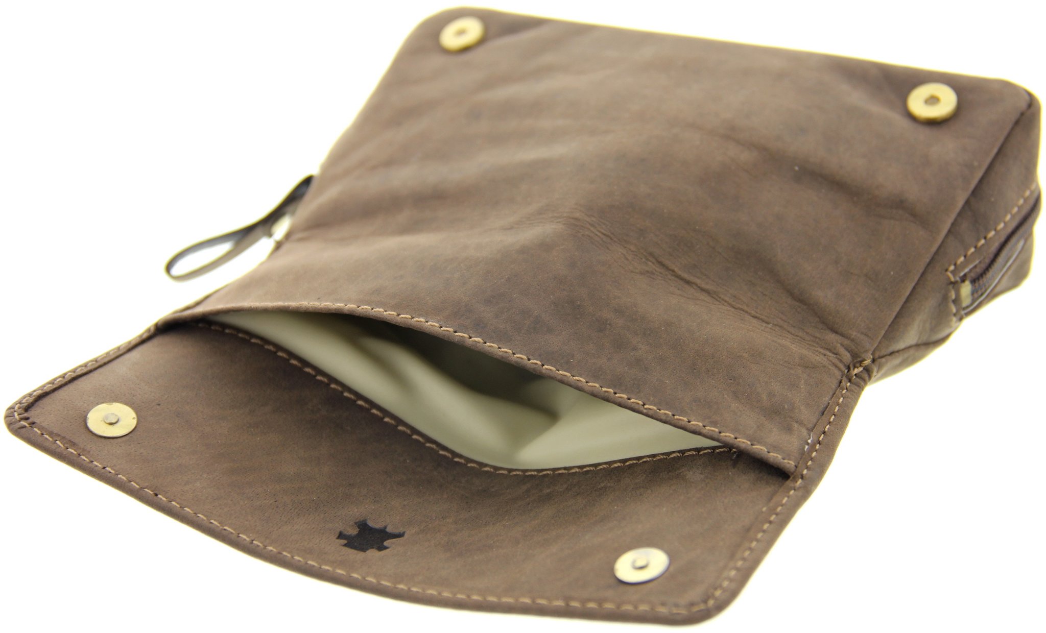 Big Ben Pfeifentasche Kombibeutel für 2 Pfeifen Leder braun Variante 3 (745900060) aufgeklappt