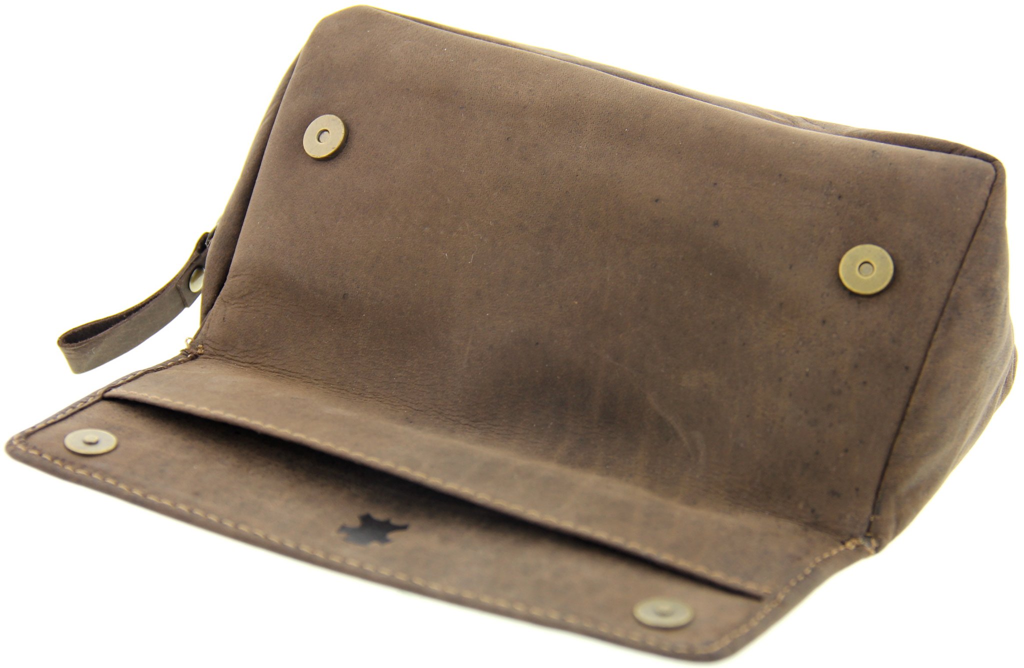 Big Ben Pfeifentasche Kombibeutel für 1 Pfeife Leder braun (74590020) aufgeklappt