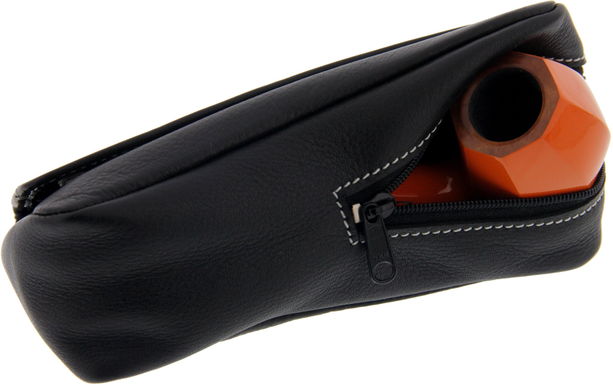 Big Ben Pfeifentasche Kombibeutel für 1 Pfeife Leder schwarz offen