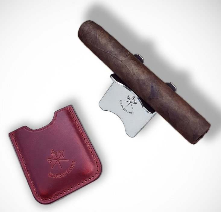 Les Fines Lames Cigar Stand Chrom mit Lederetui (cherry-red)