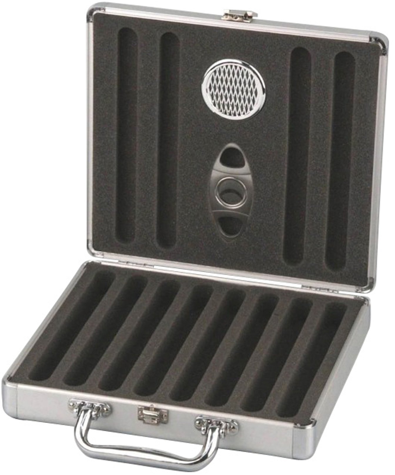 Classic Reisehumidor Alu/Diacut-Dekor für 12 Zigarren (560026) offen