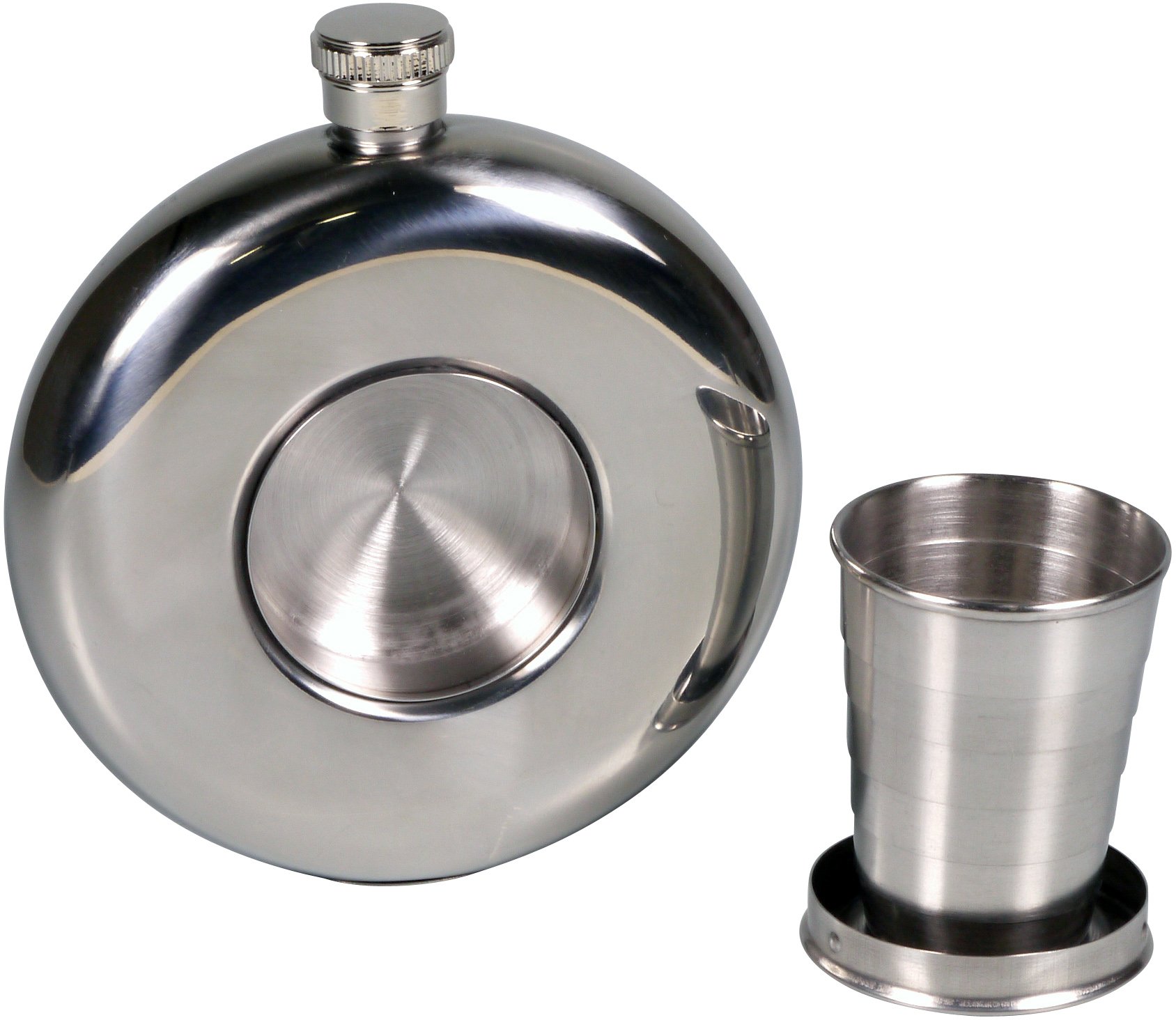 Classic Taschenflasche Edelstahl poliert rund mit Faltbecher 300 ml (725931) Detailbild