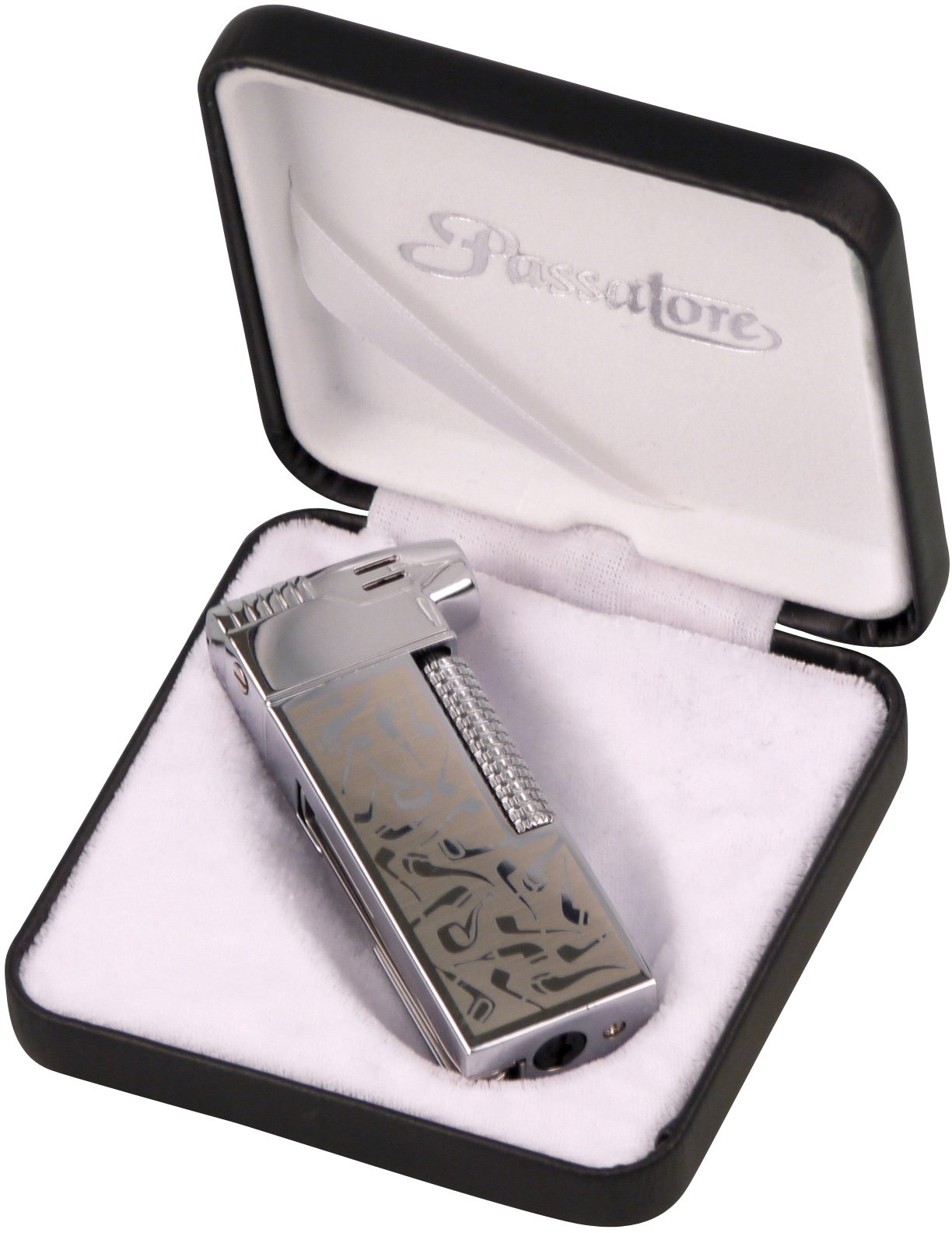 Passatore Pfeifenfeuerzeug chrom poliert Pfeifenmotive (234014) Verpackung