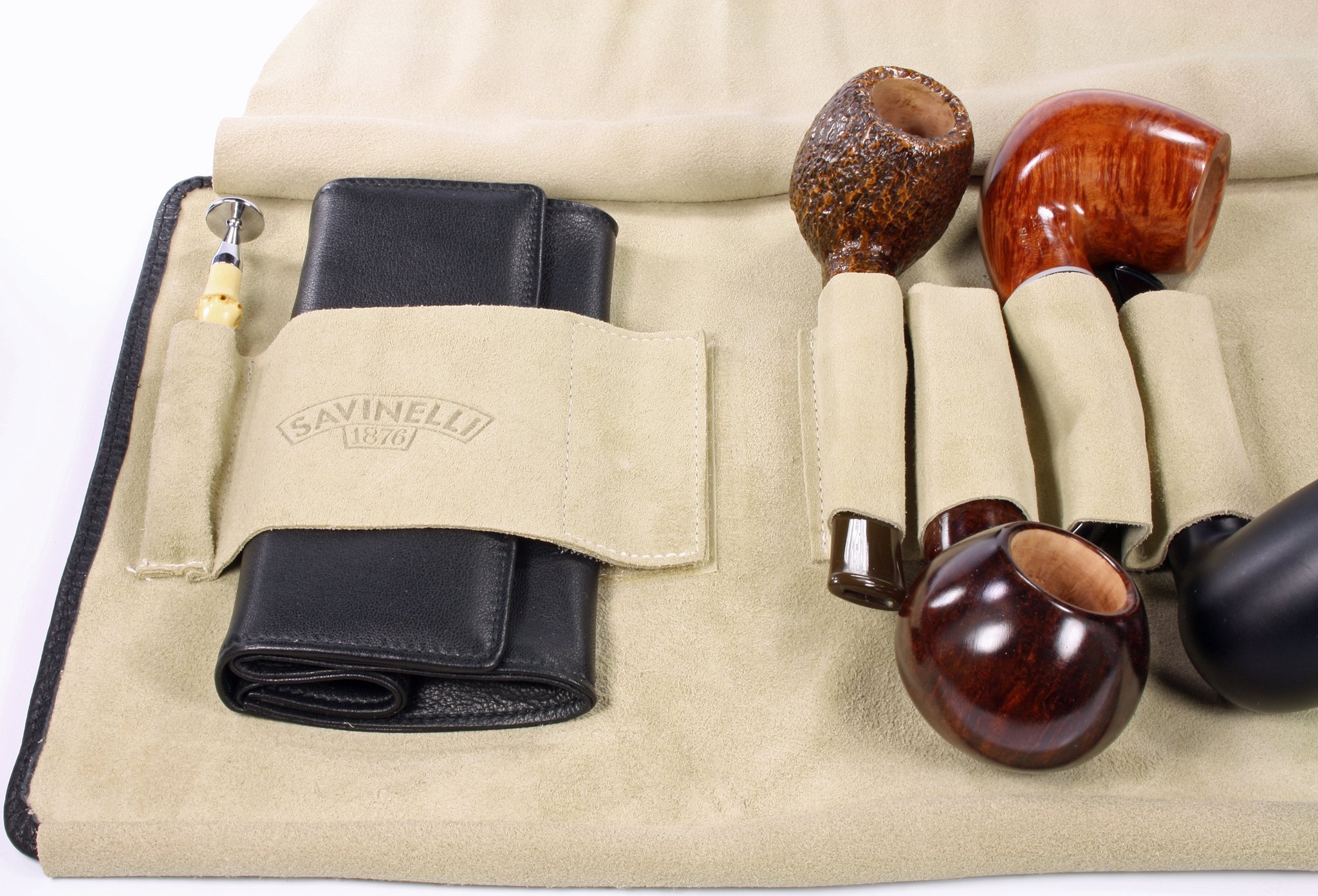 Savinelli Pfeifentasche 4er Pfeifentasche Rindleder schwarz innen links