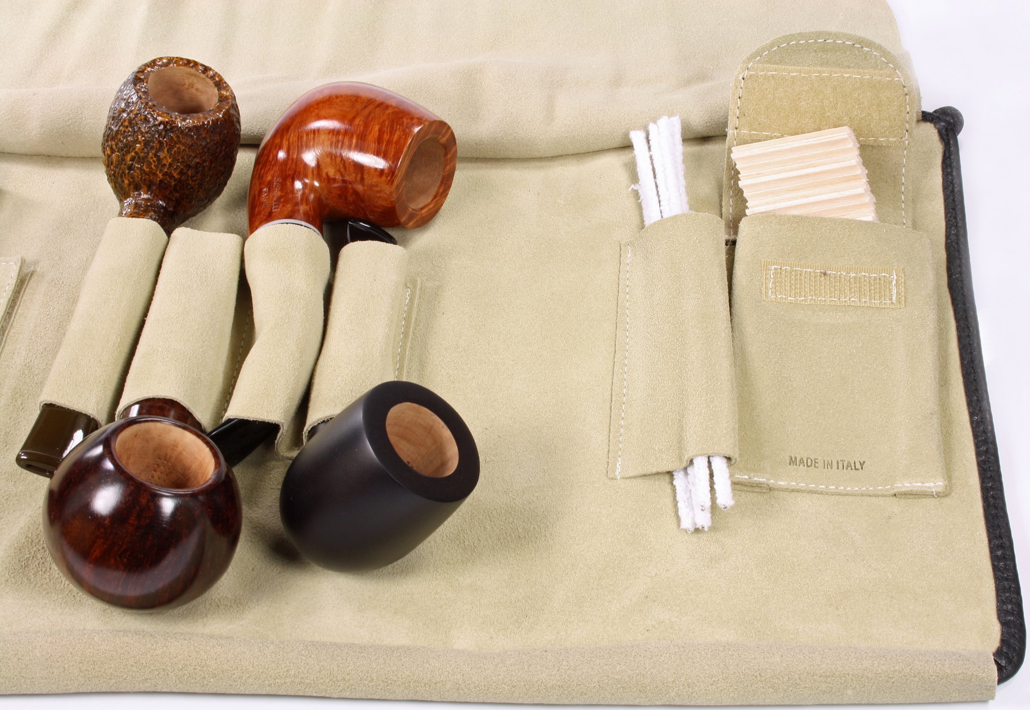 Savinelli Pfeifentasche 4er Pfeifentasche Rindleder schwarz innen rechts