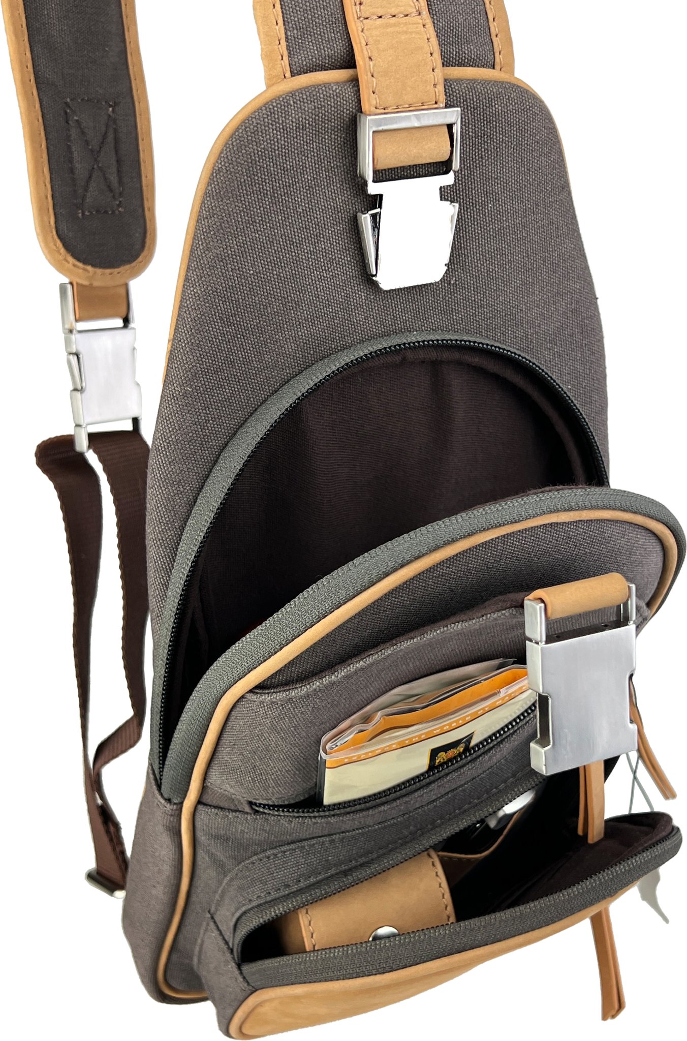 Passatore Pfeifentasche Body Bag Canvas hellbraun/anthrazit (639964) Detailbild