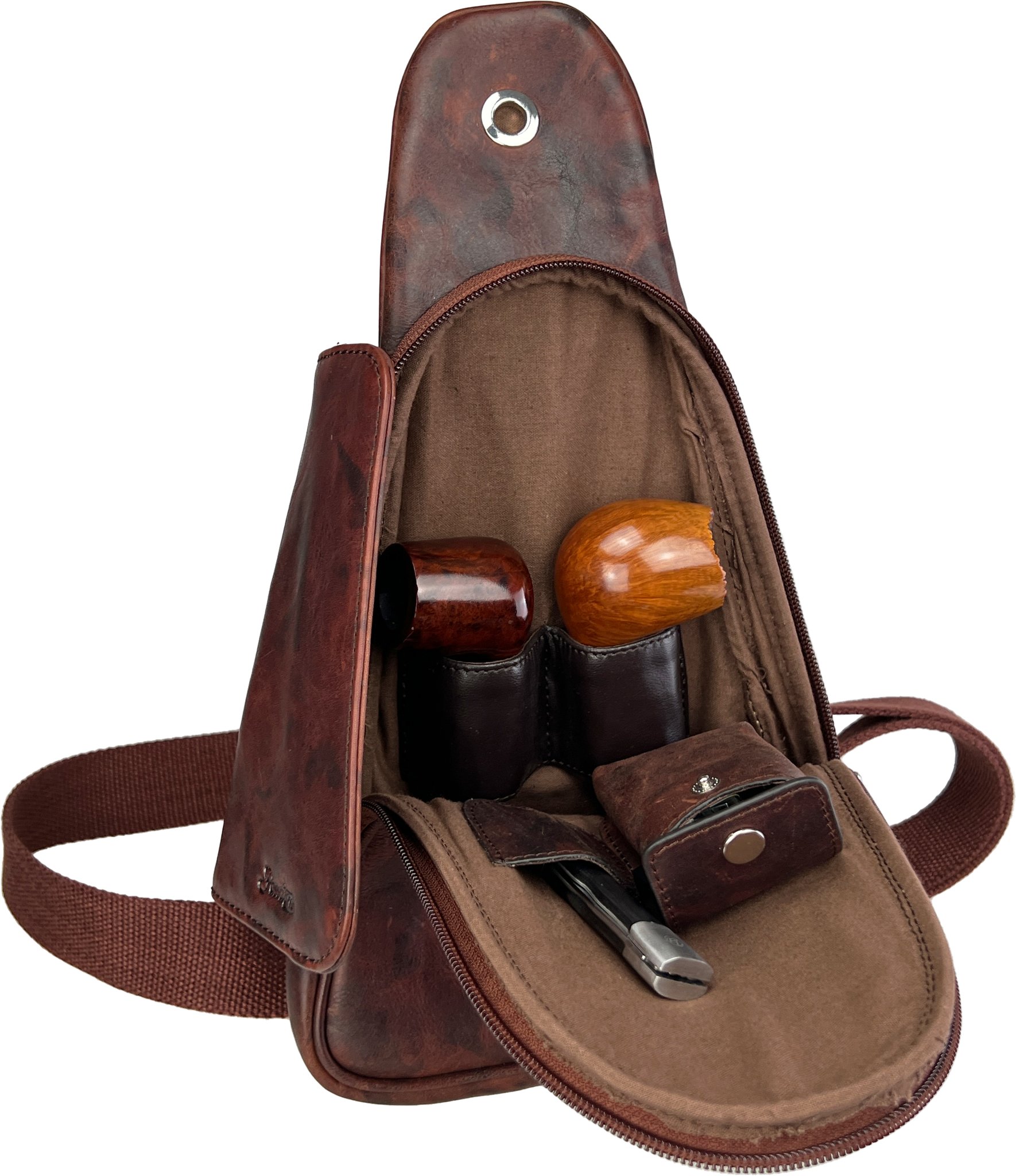 Passatore Pfeifentasche Body Bag Leder rotbraun (639961) Detailbild