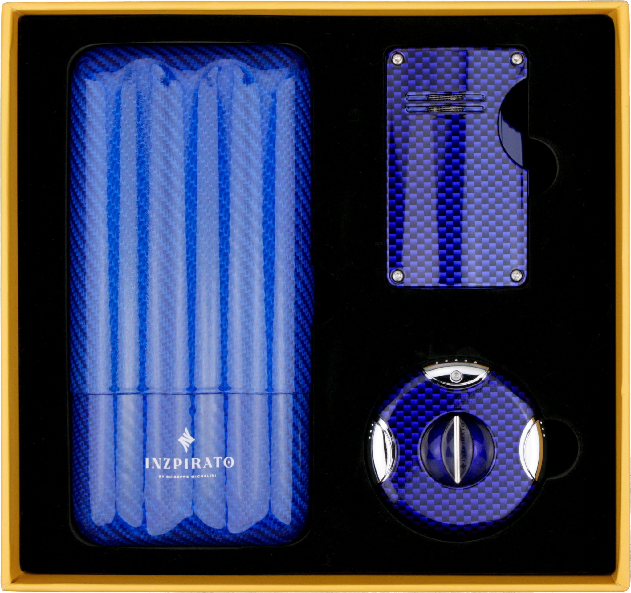 Geschenkset Etui, Feuerzeug & Cutter blau