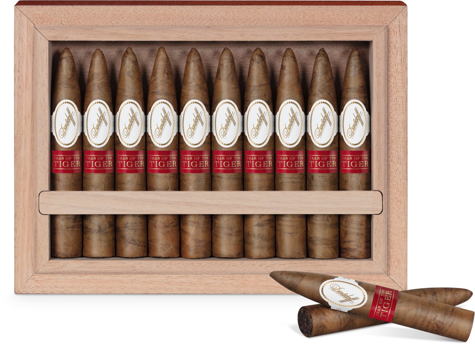 Davidoff Limited Editions Year of the Tiger 2022 (Piramides) Kiste offen Detailbild
