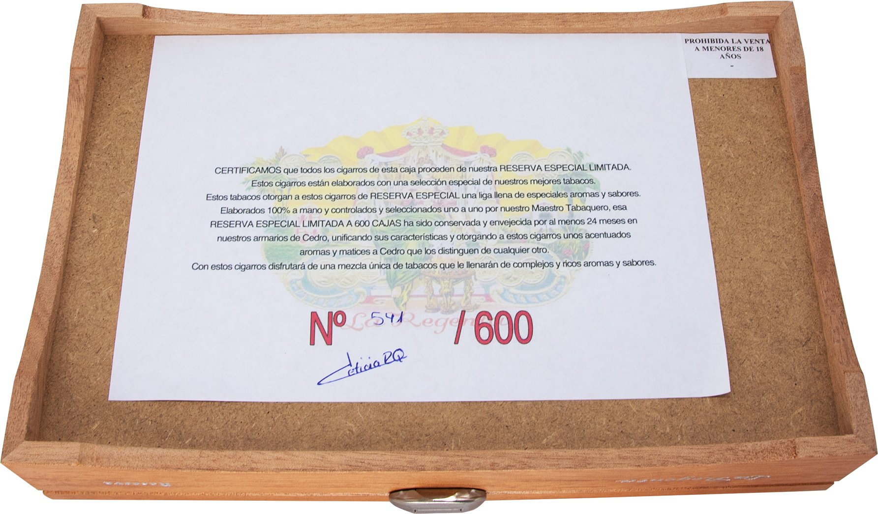 La Regenta Reserva Limitada Zertifikat