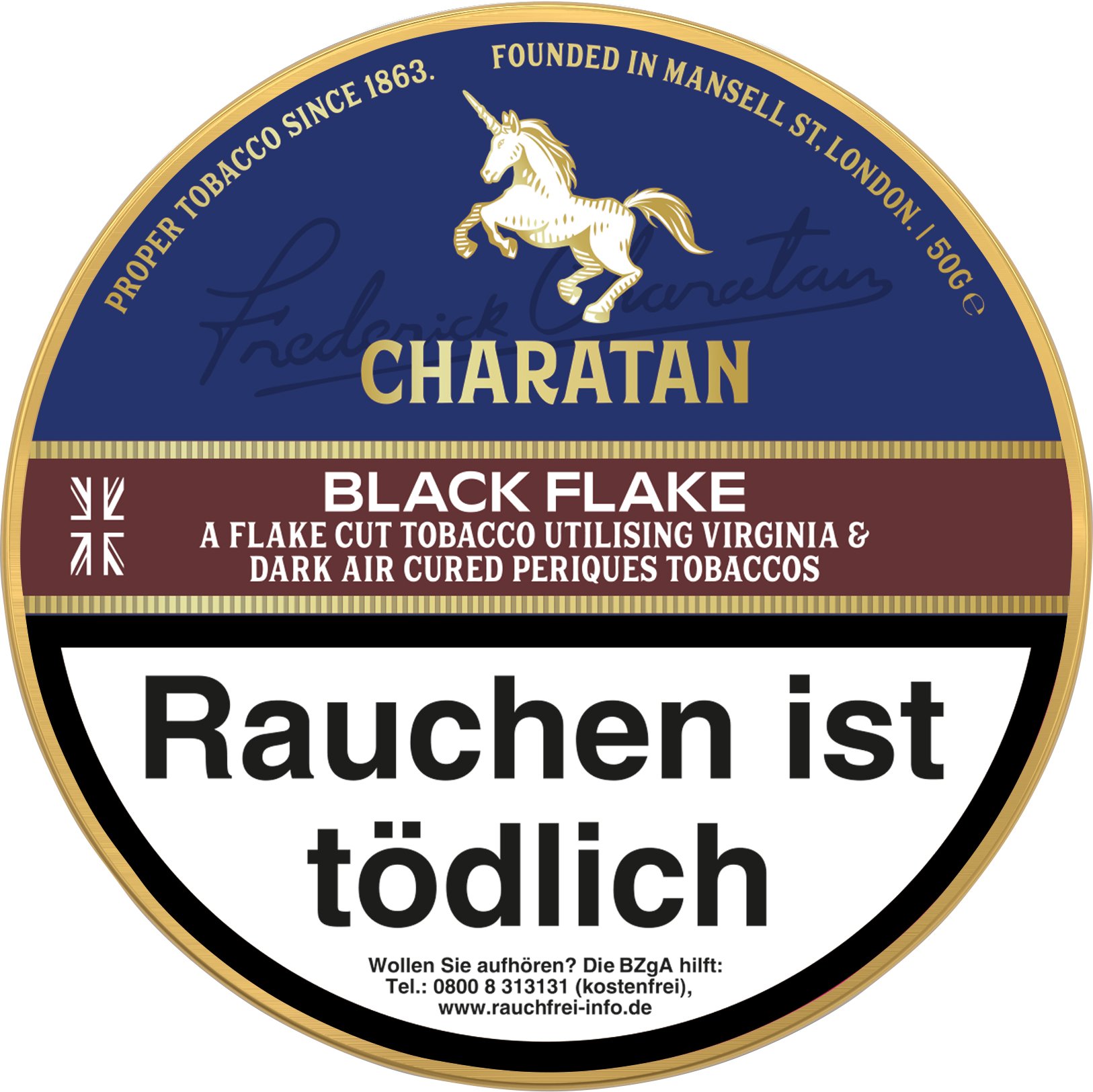 Charatan Pfeifentabak Black Flake (50g Dose)