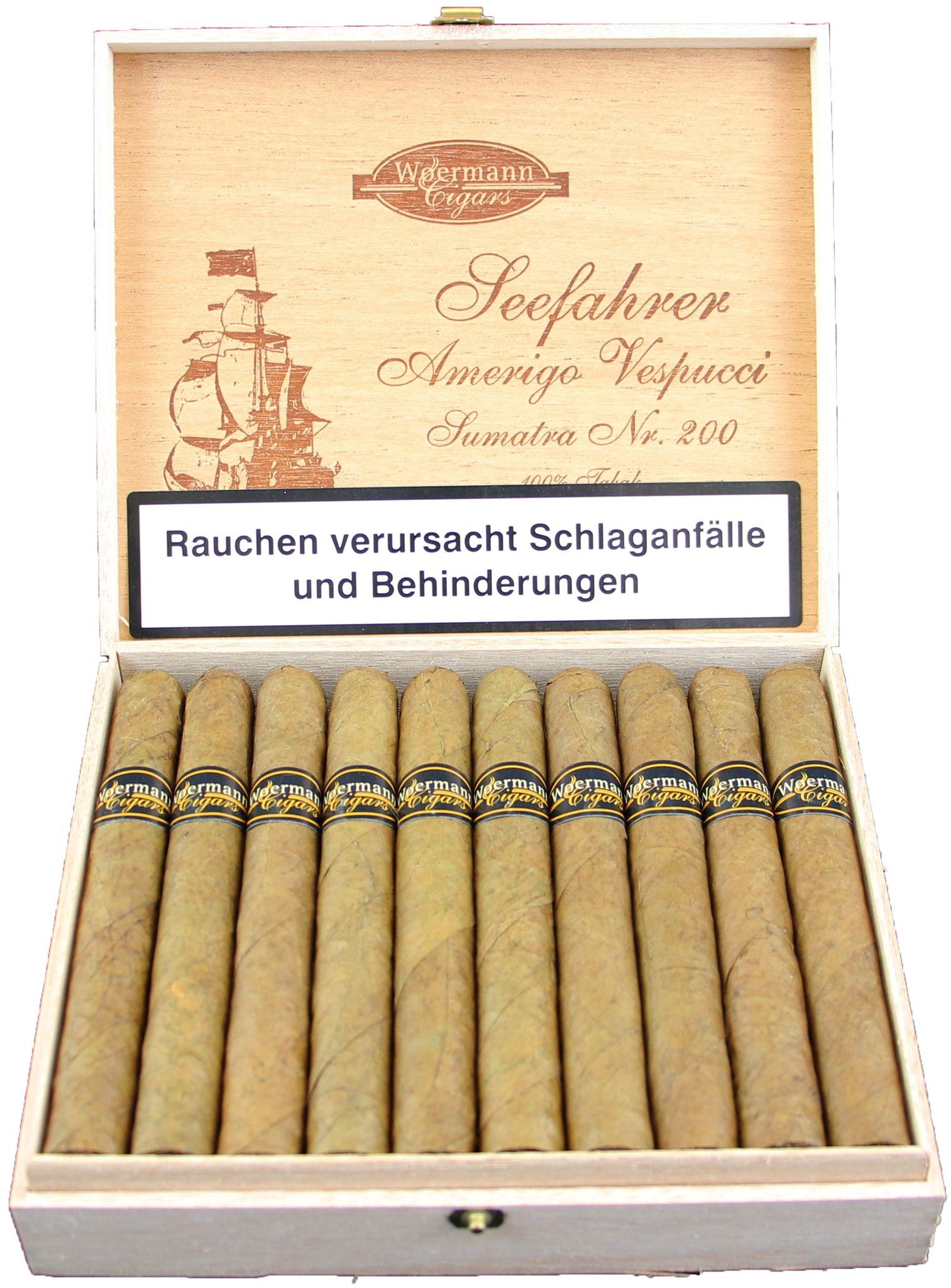 Woermann Cigars Seefahrer Corona 100% Tabak Amerigo Vespucci Sumatra No. 200 offen