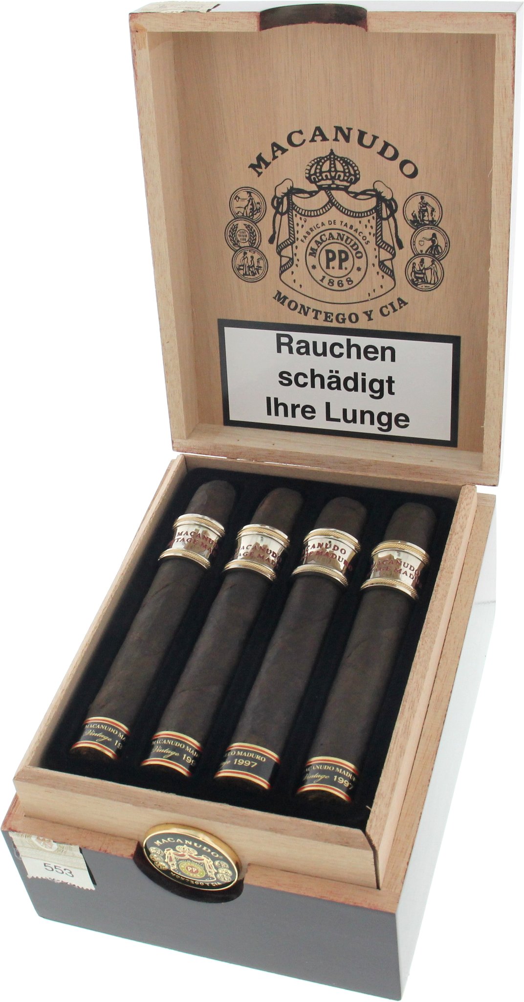 Macanudo Vintage 1997 Toro (Silberner Cigarrenring) Kiste offen